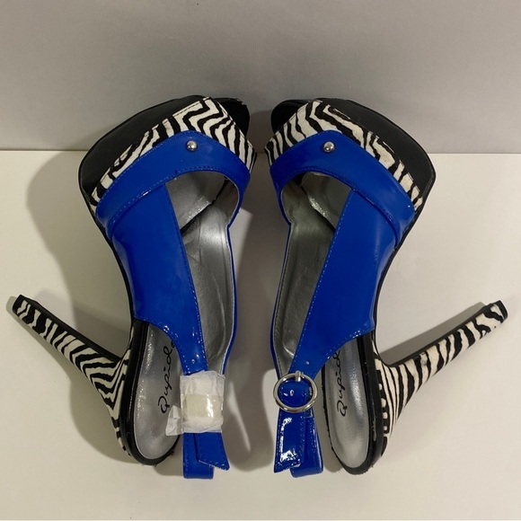 Qupid Women's 7 Blue & Zebra Pattern Heels - Picture 5 of 8